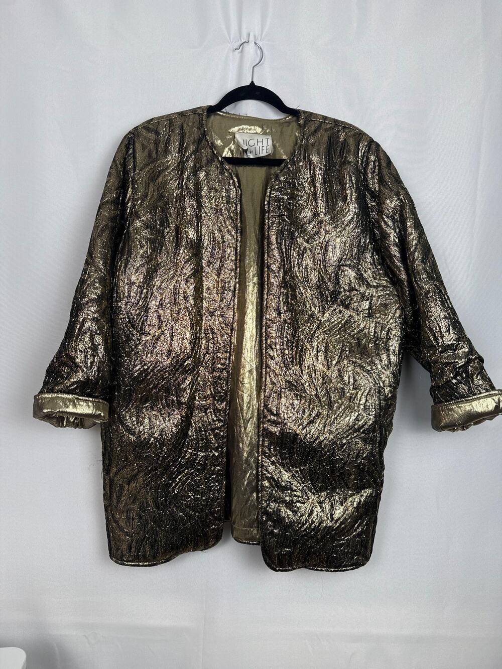 L Rothschild Night Life Vintage Womens Metallic Jacket Size Large Gold Glam
